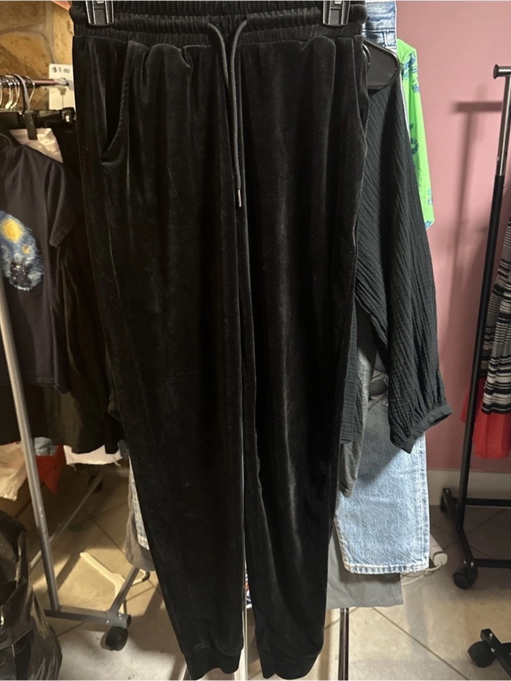 Black Velvet Drawstring Track Pants